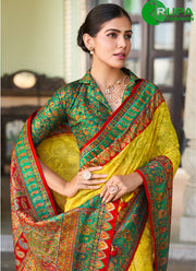 Wonderful Yellow Color Georgette Foil Print and Lucknowi Work Classic Saree